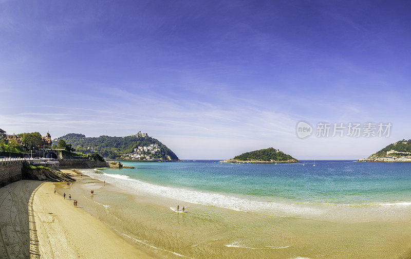 Playa de La Concha全景，圣塞巴斯蒂安，多诺斯蒂亚，巴斯克国家，西班牙